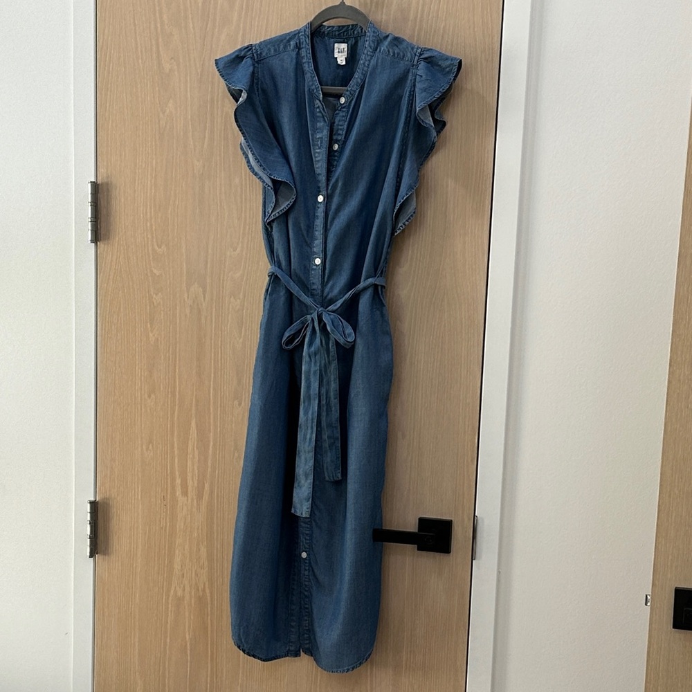 GAP Denim Midi Dress with Ruffle Sleeves